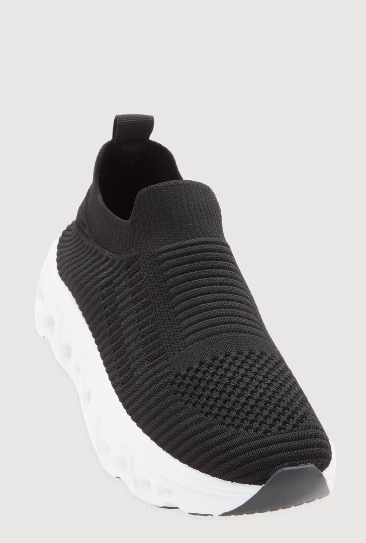 Cut Out Sole Slip On Platform Sneakers - black