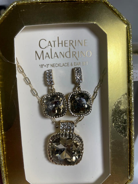 18" Catherine Malandrino necklace and earrings with gold and crystal details