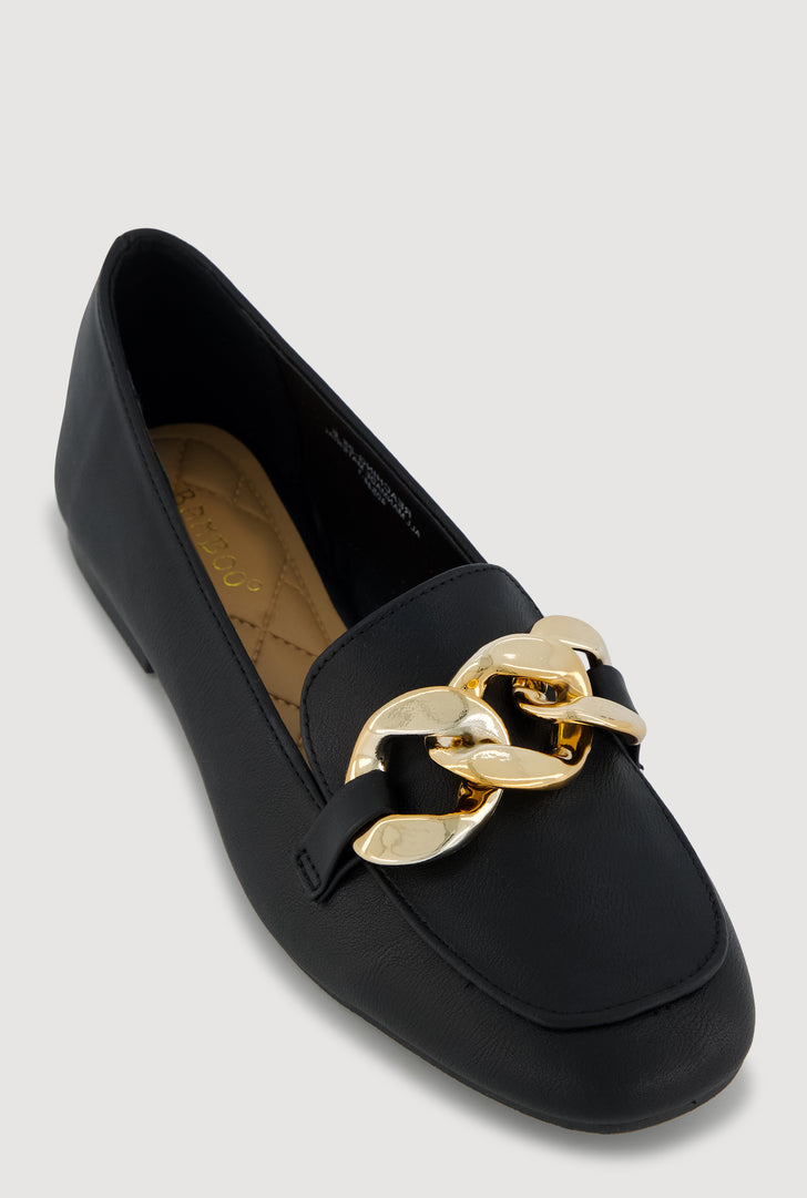 Metallic chain Link Loafers-Black