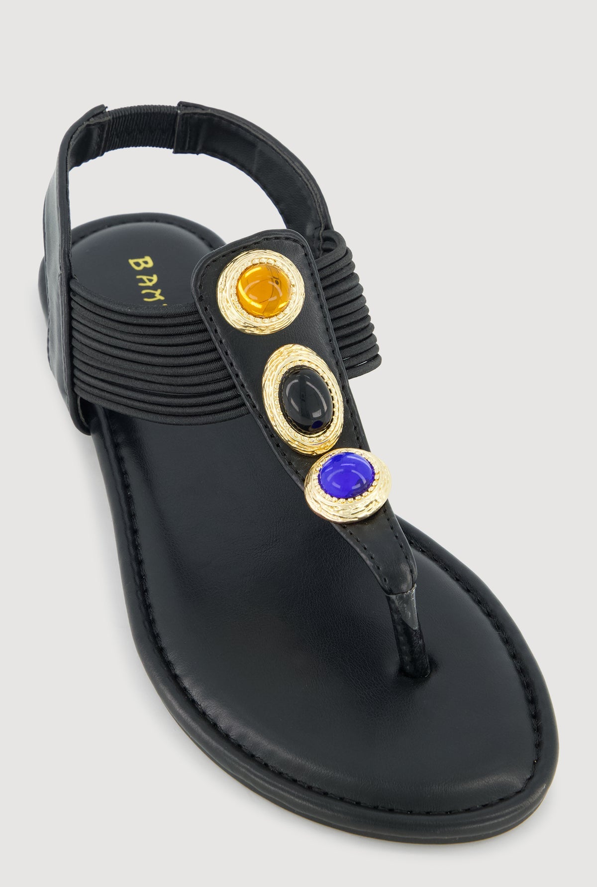 Black Leather Sandals with colored stones