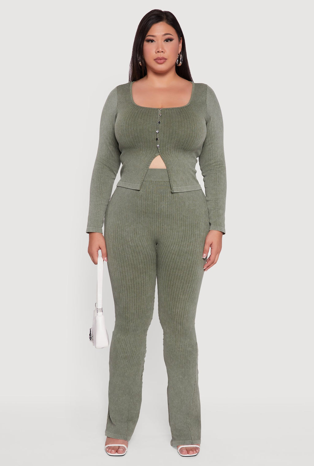 Rib Knit Square Neck/set