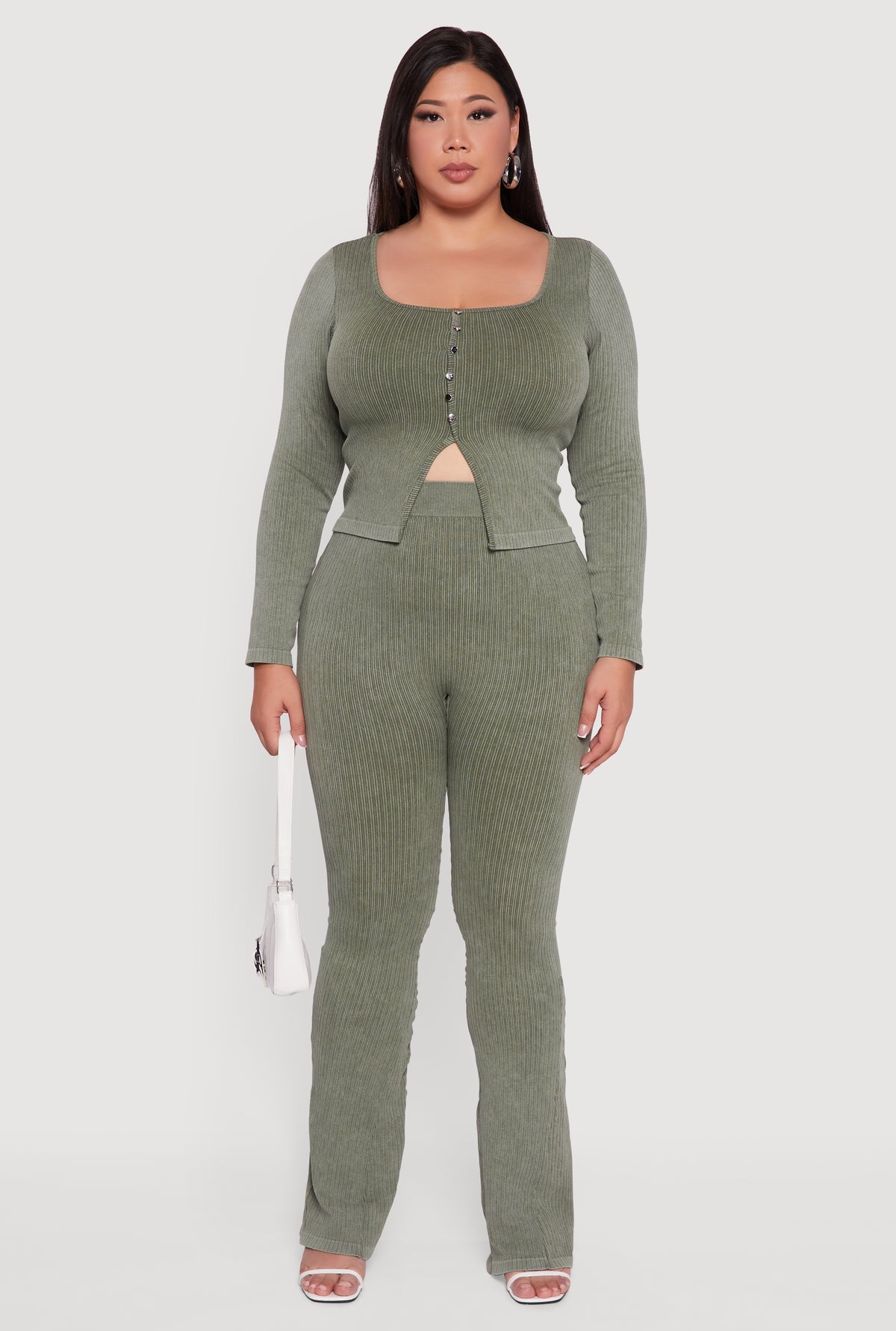 Rib knit  square Neck Top/Set