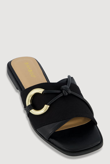 Gold ring black sandal