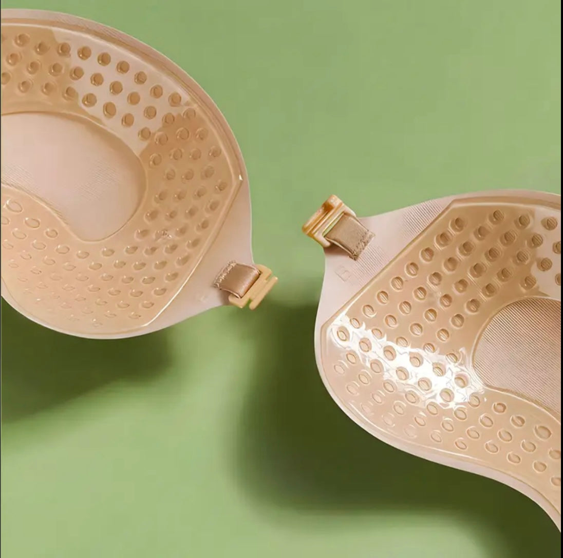 Set of 2 pairs of strapless, backless push-up bras, beige & black, mango shape