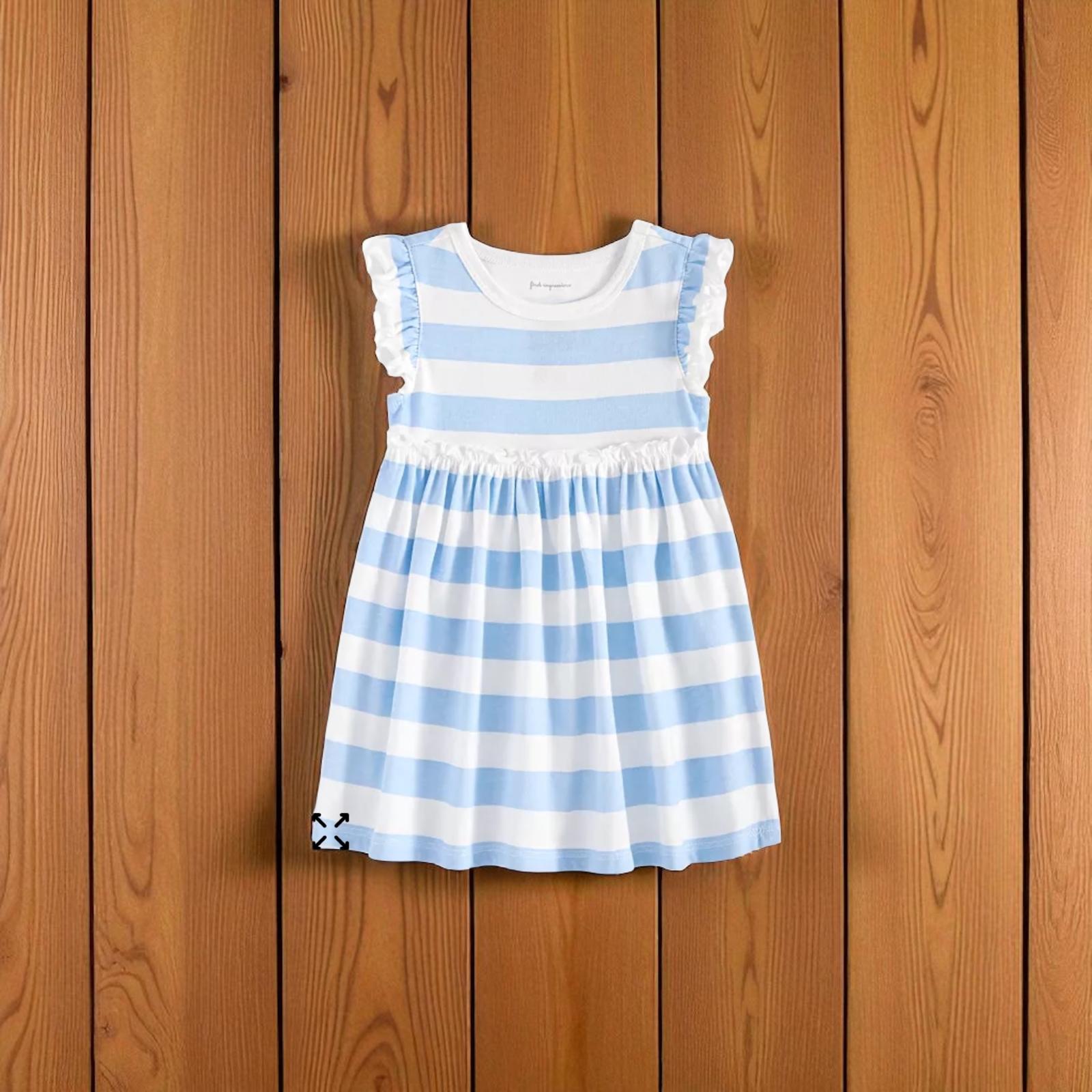 Kids blue and white striped dress, 6 months and above