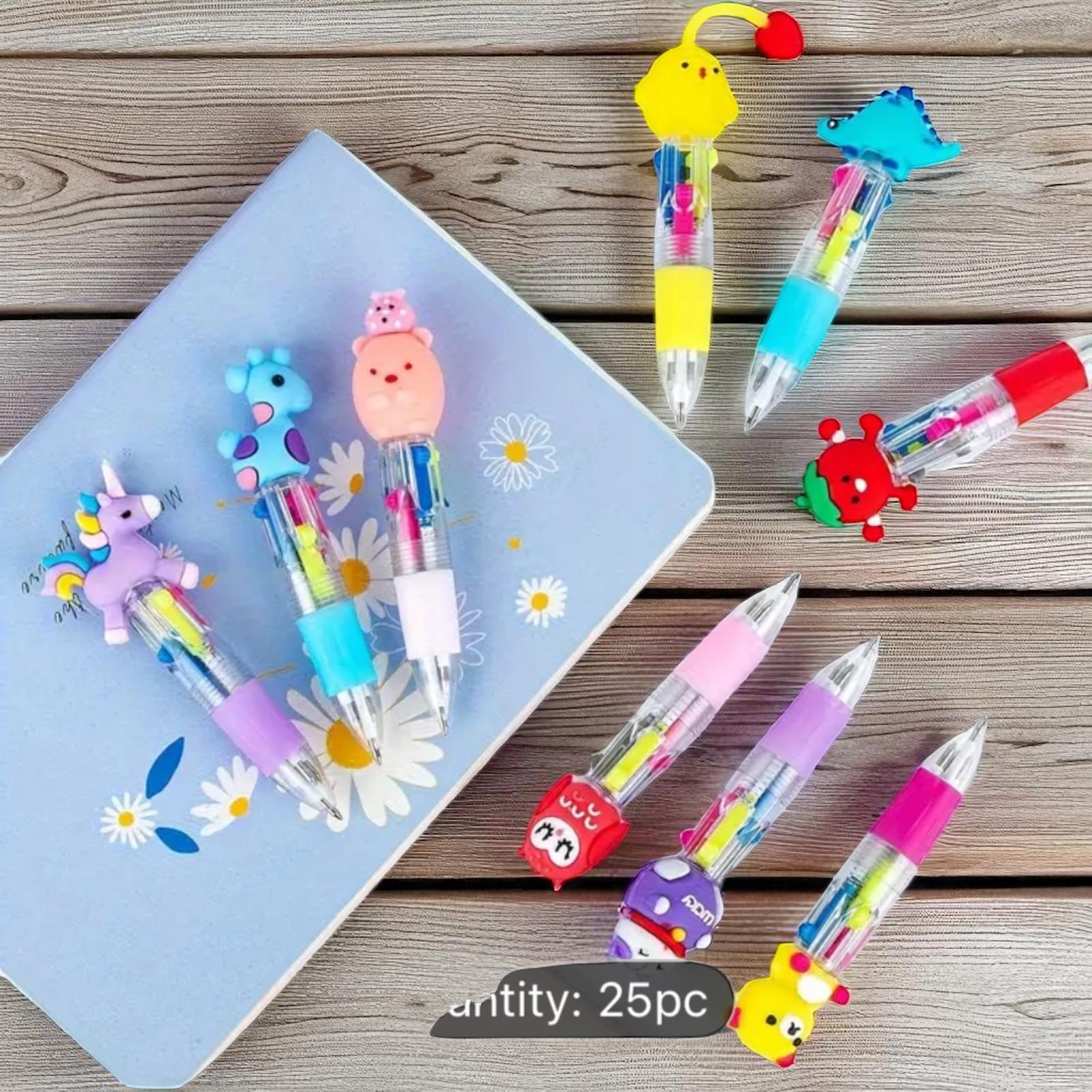 1 Colorful cartoon-themed 4 inked pens, red, yellow, green, blue, set