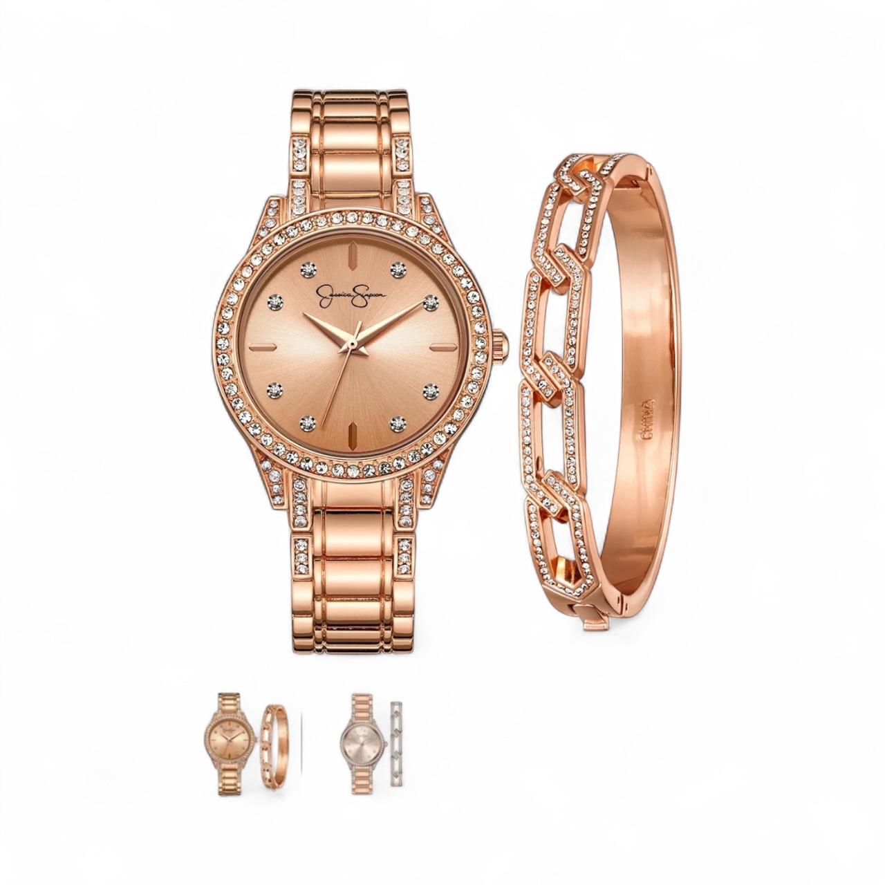 Jessica Simpson Rose gold watch and bracelet set