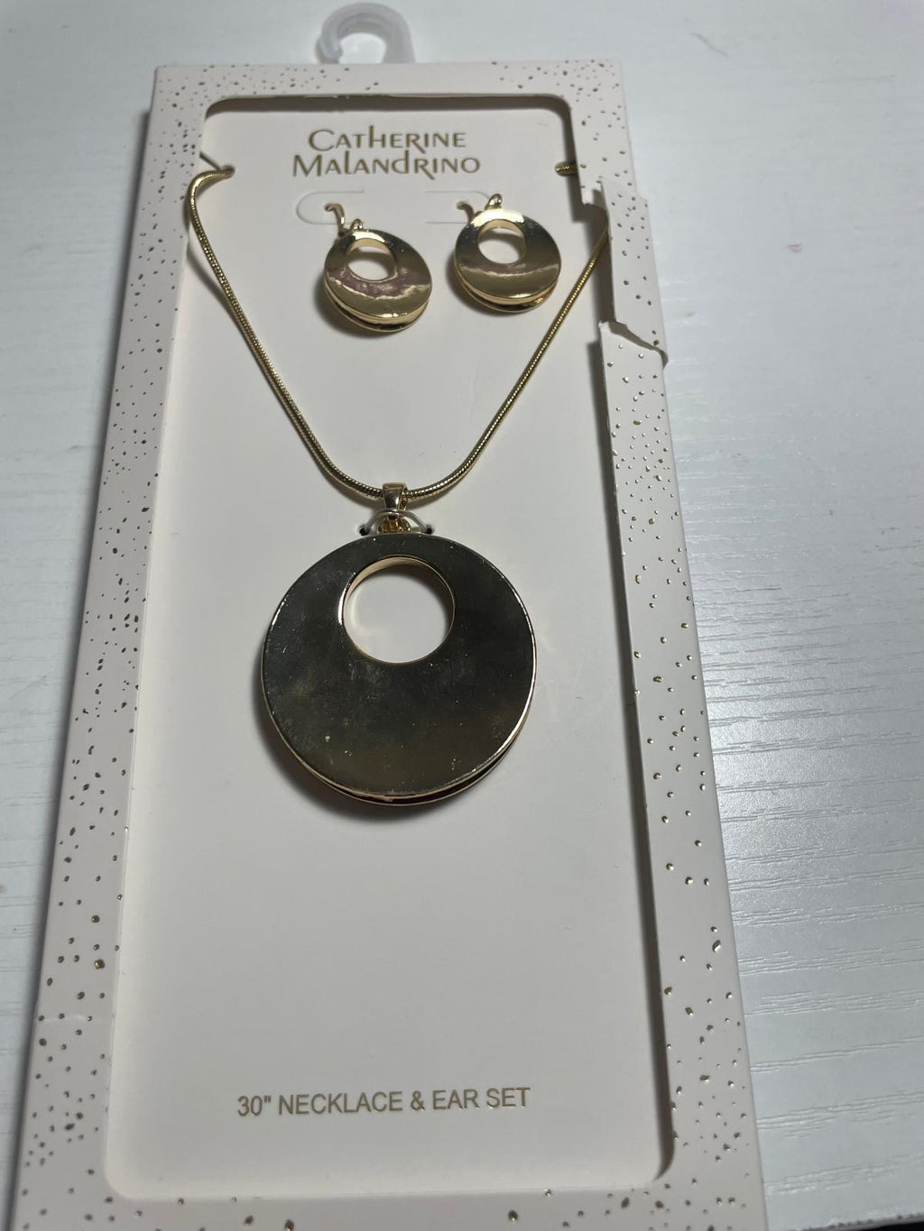 Gold circle disk earrings and necklace