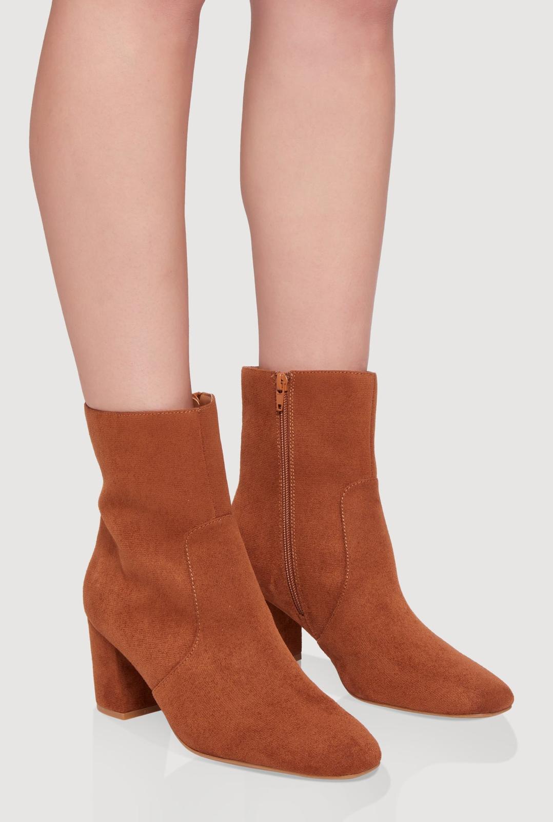 Brown suede ankle boots with block heels