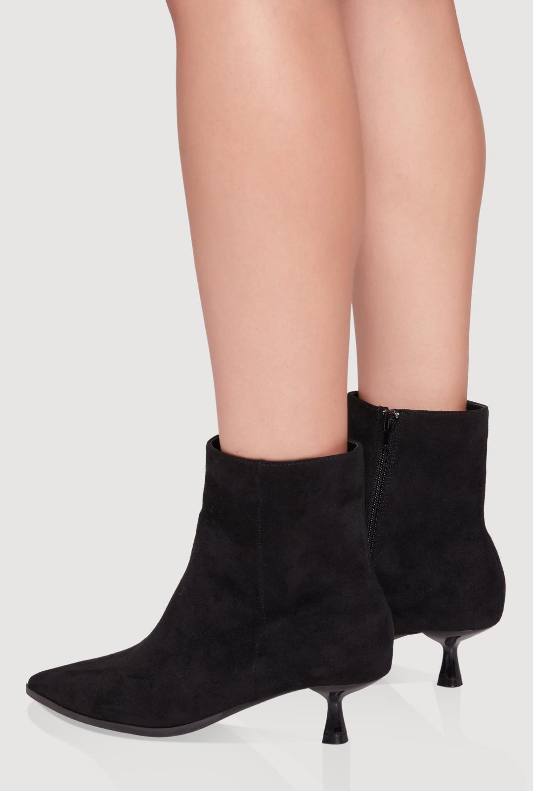 Black suede ankle boots with thin heels