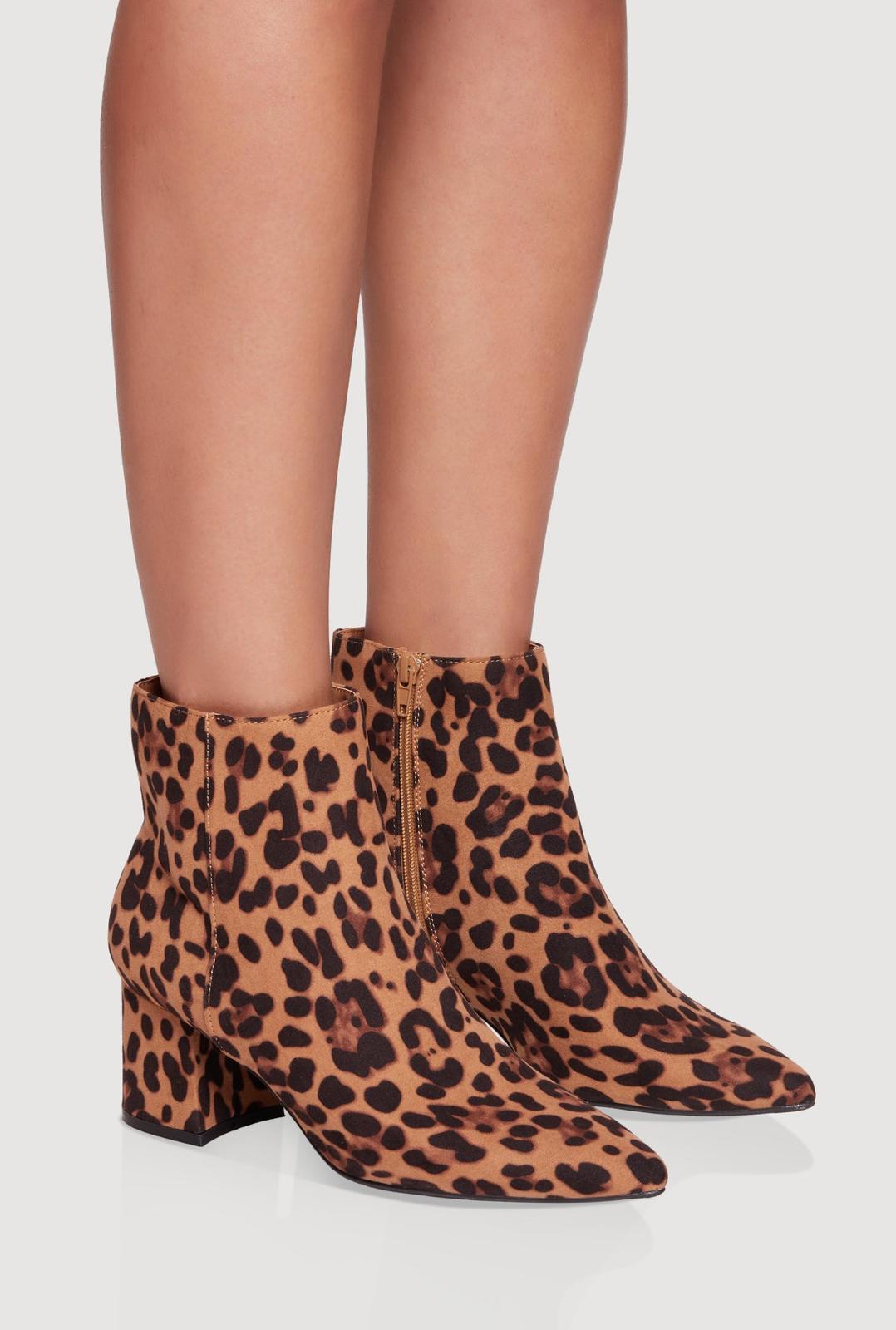 Leopard suede ankle boots with block heels