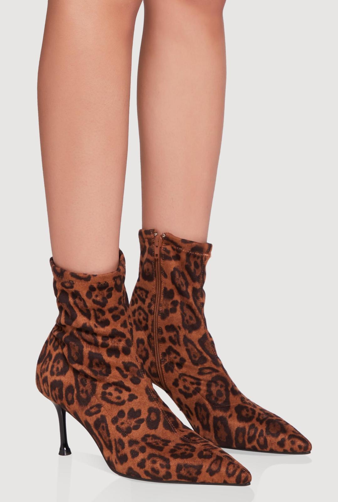 Leopard print suede ankle boots with thin heels