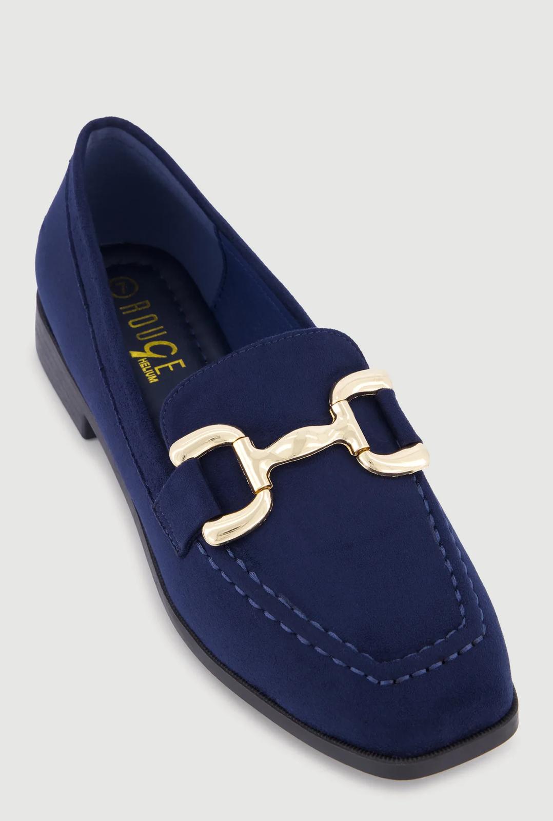 Metallic Horsebit Faux Suede square Toe Loafers-Burgundy suede