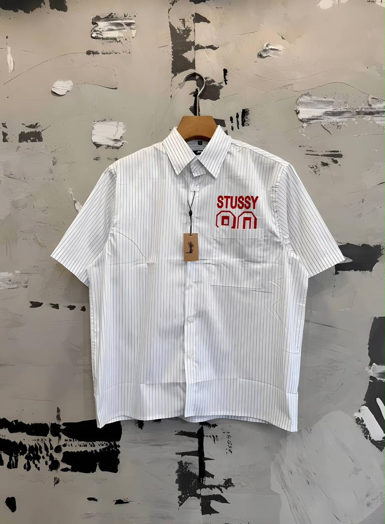 Stussy 80 Pinstripe Shirt - White back flat