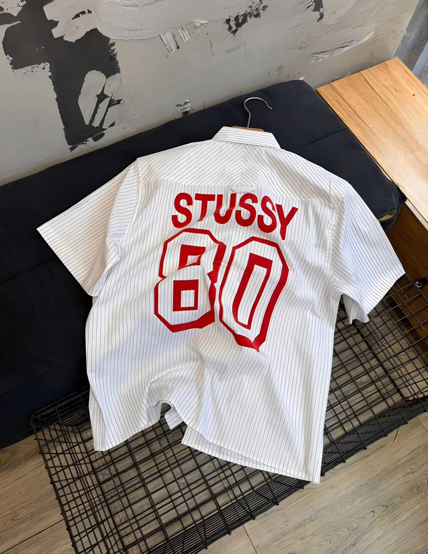 Stussy 80 Pinstripe Shirt - White lifestyle