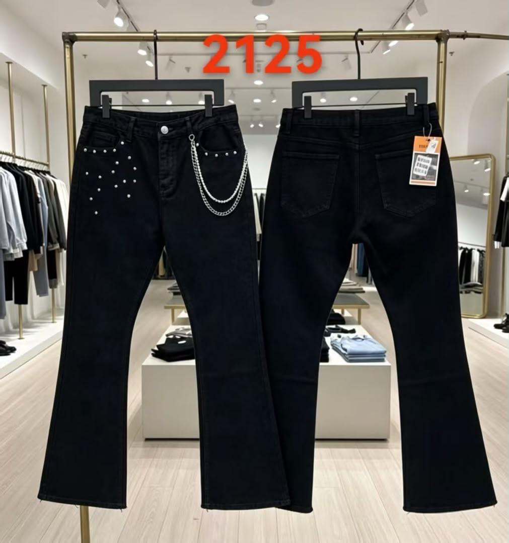 Black star-embroidered buckle wide-leg jeans - styled and detail shots