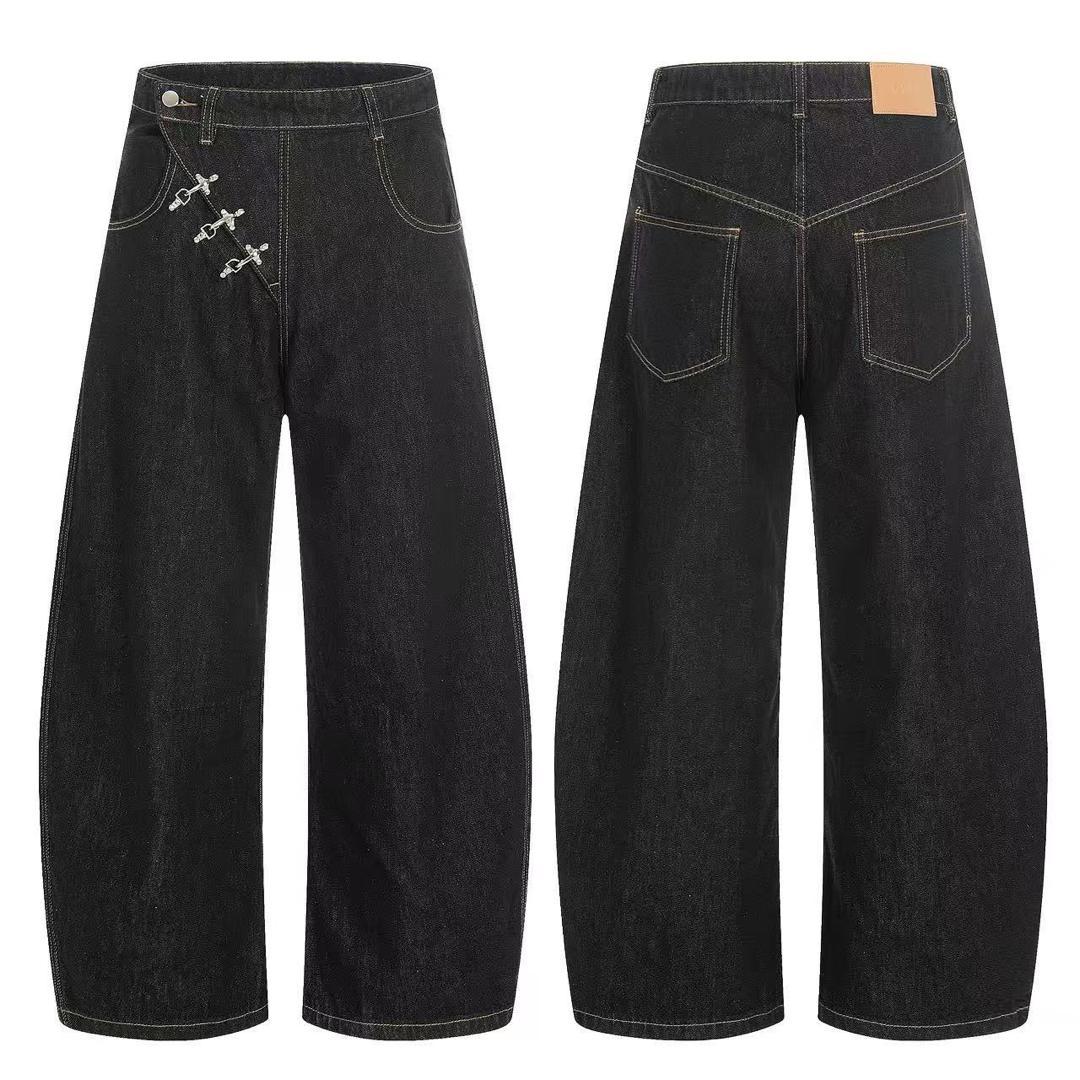 Black buckle wide-leg jeans - additional angles