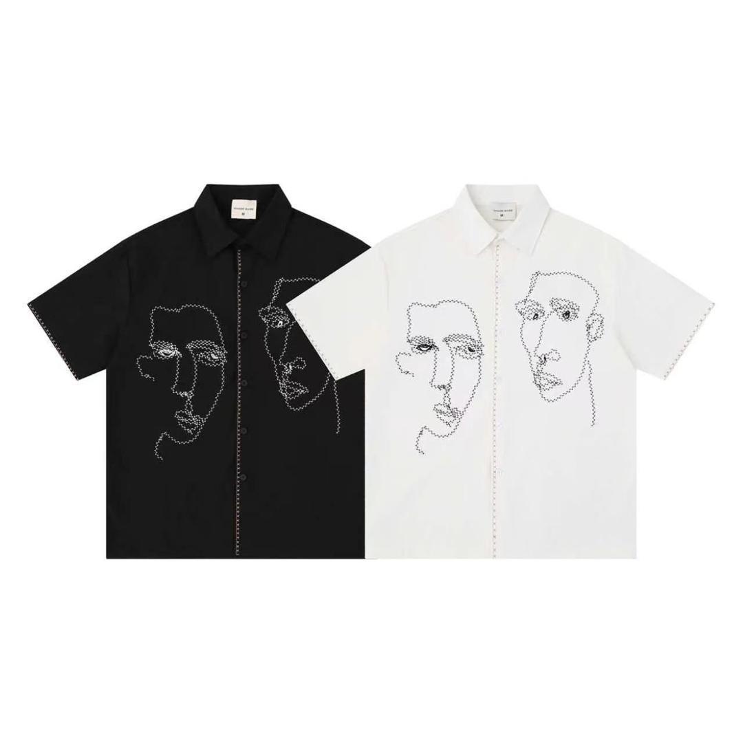 Abstract face embroidered shirt - black and white colourways