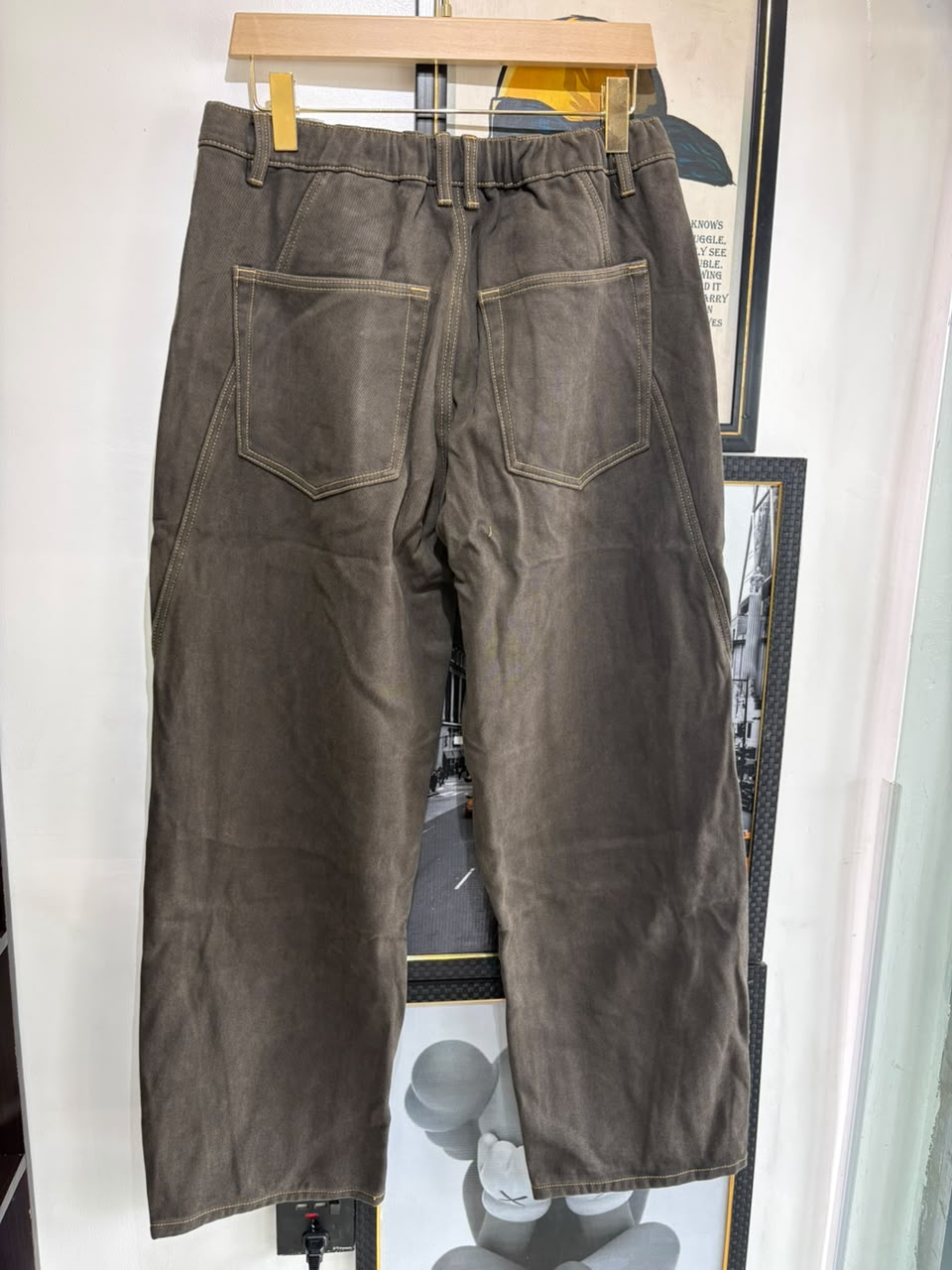 BUBEZE olive washed wide-leg jeans - back view