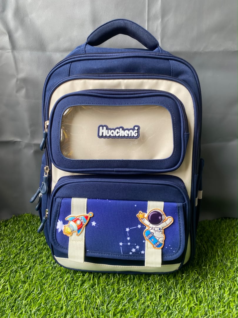 Navy blue and beige school backpack