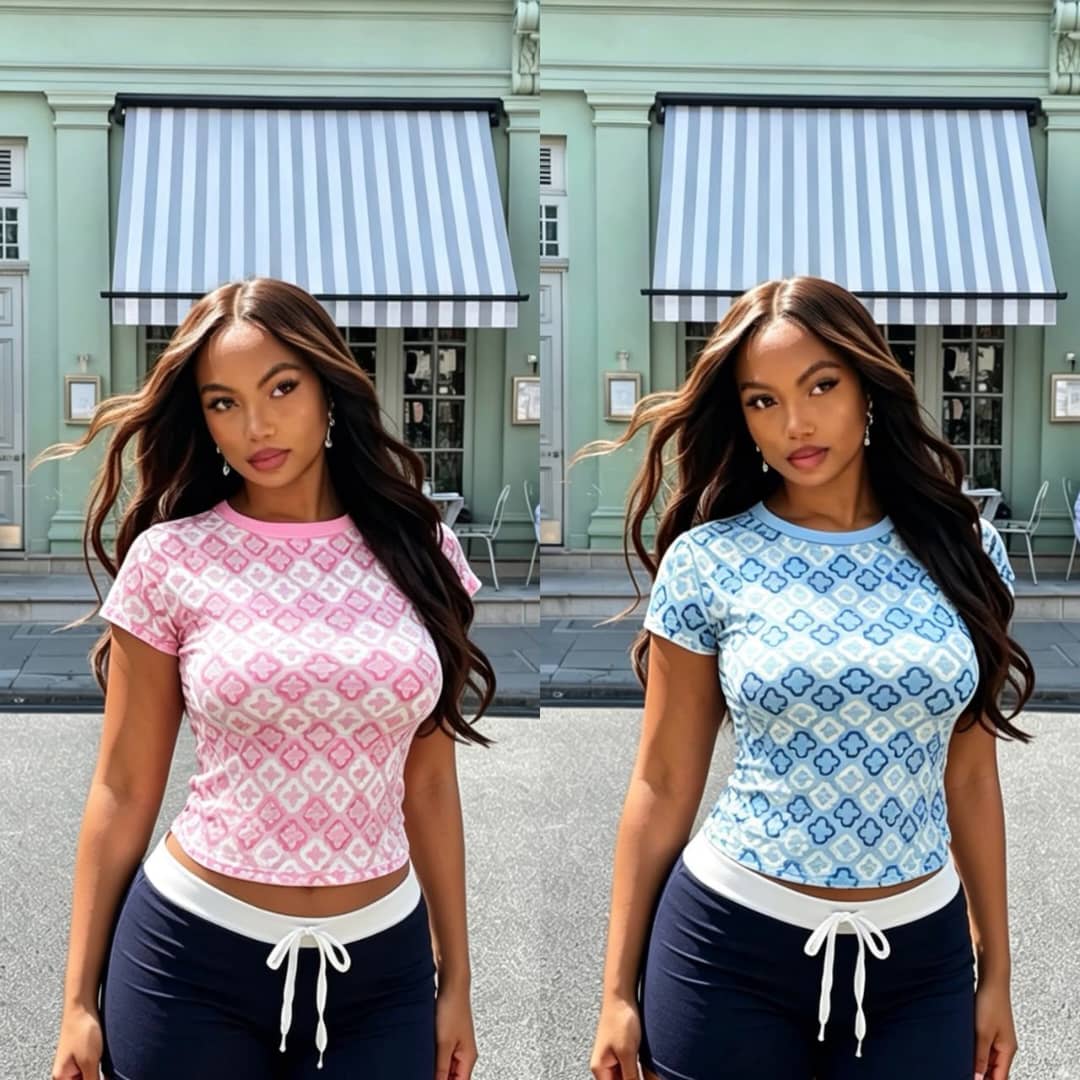 Monogram Print Crop Tee - Pink and Blue