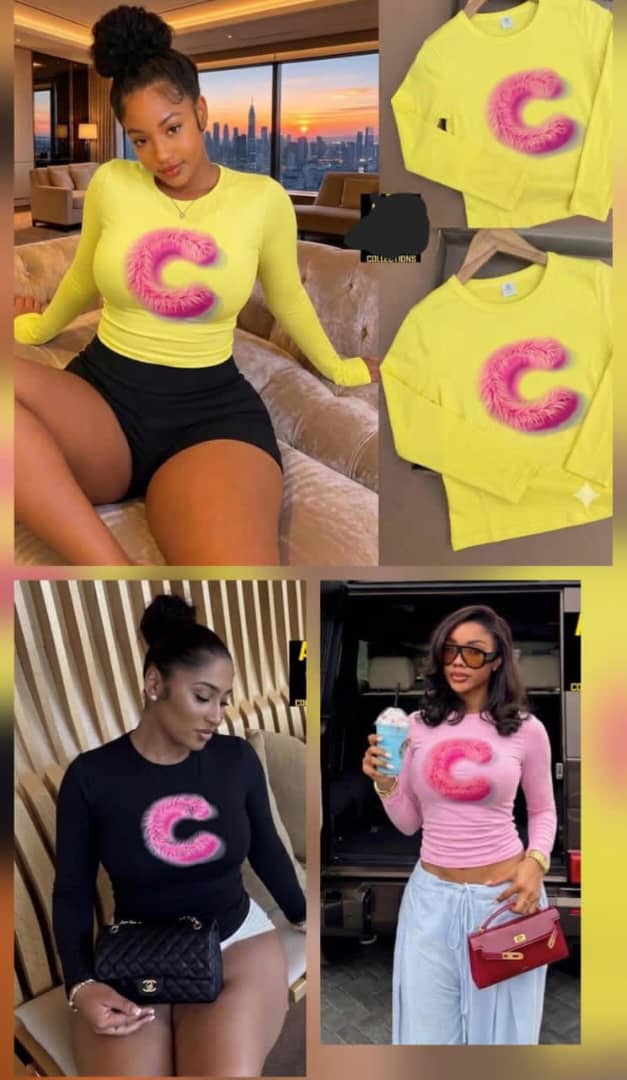 Fluffy C Logo Long Sleeve Crop Top - Yellow, Black and Pink