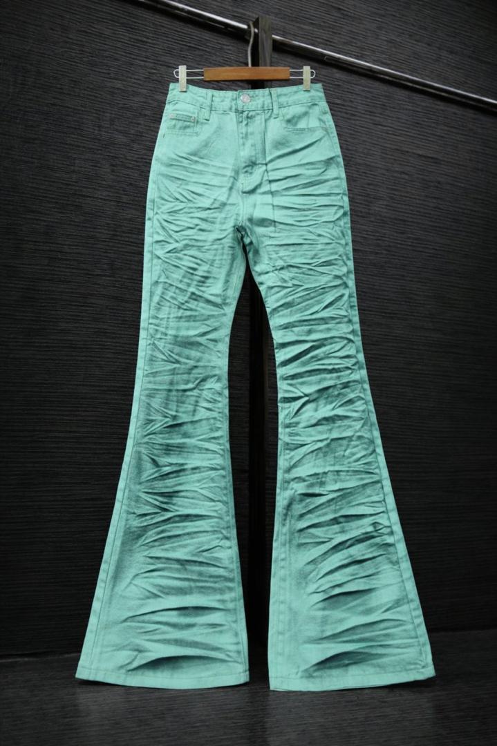 Mint ruched flare jeans - front view