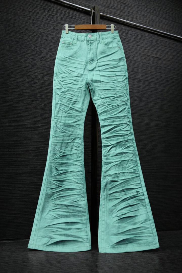Mint ruched flare jeans - side/angle view