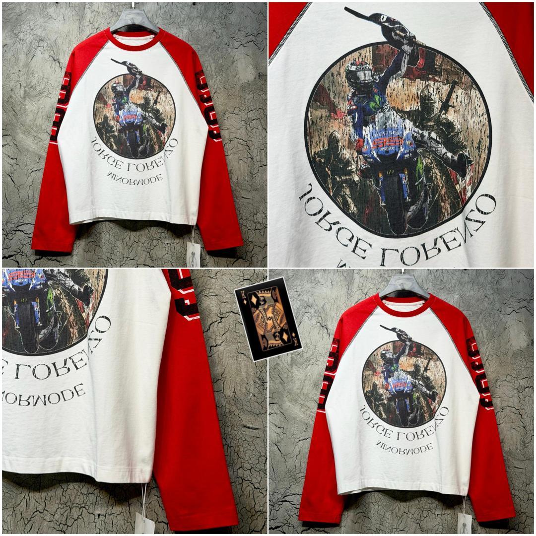 White and red raglan graphic long-sleeve tee - product detail shots