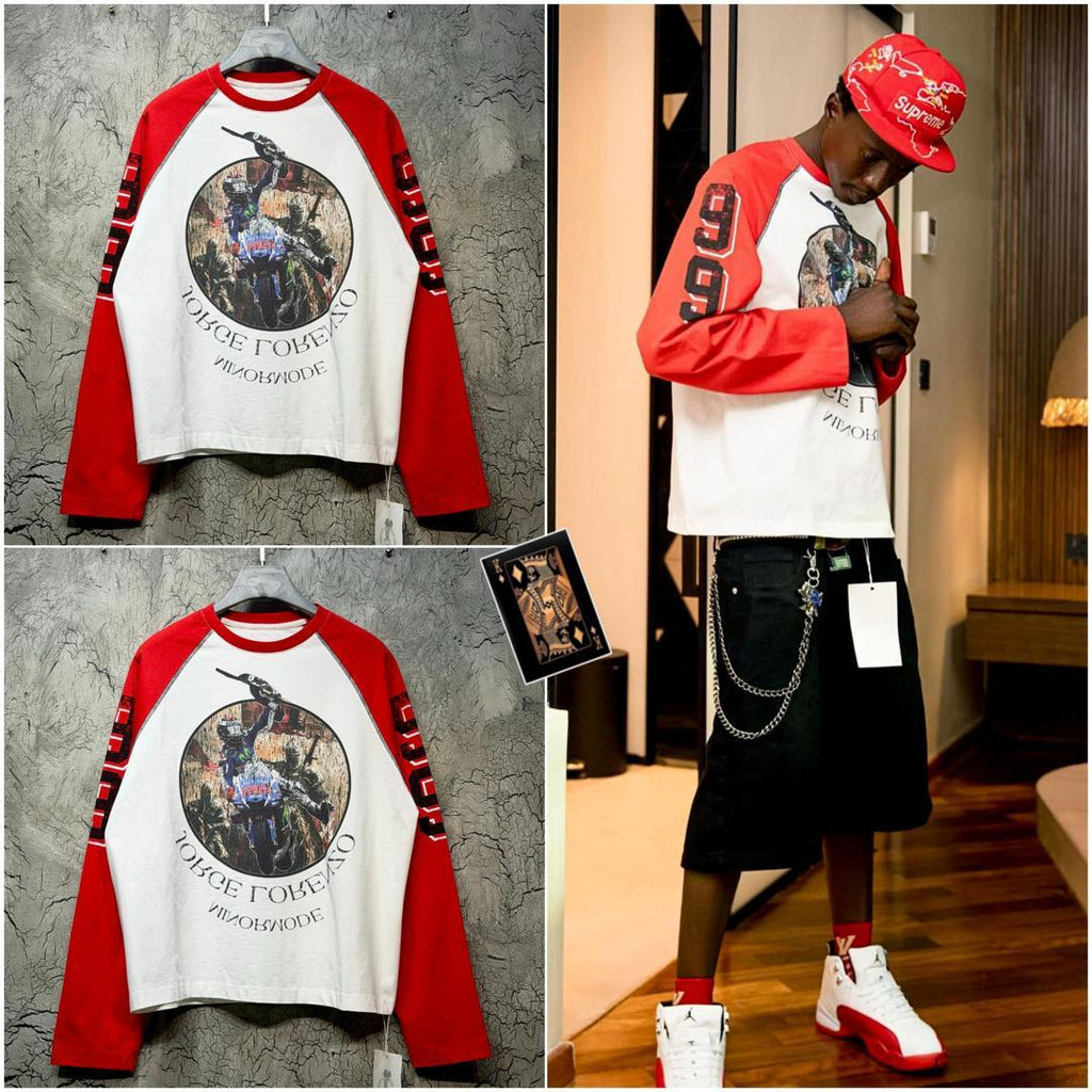 White and red raglan graphic long-sleeve tee - styled shots