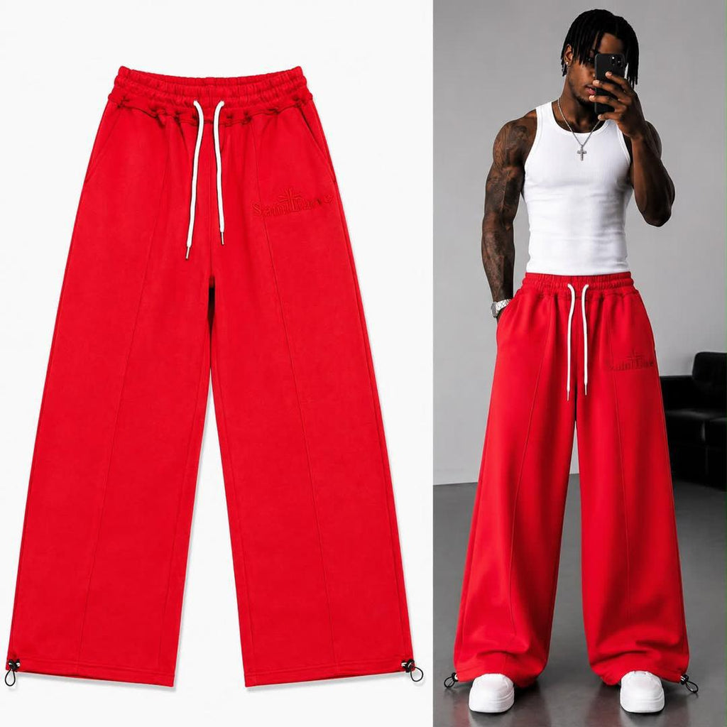 Saint Dave wide-leg sweatpants - red product shot and styled on model