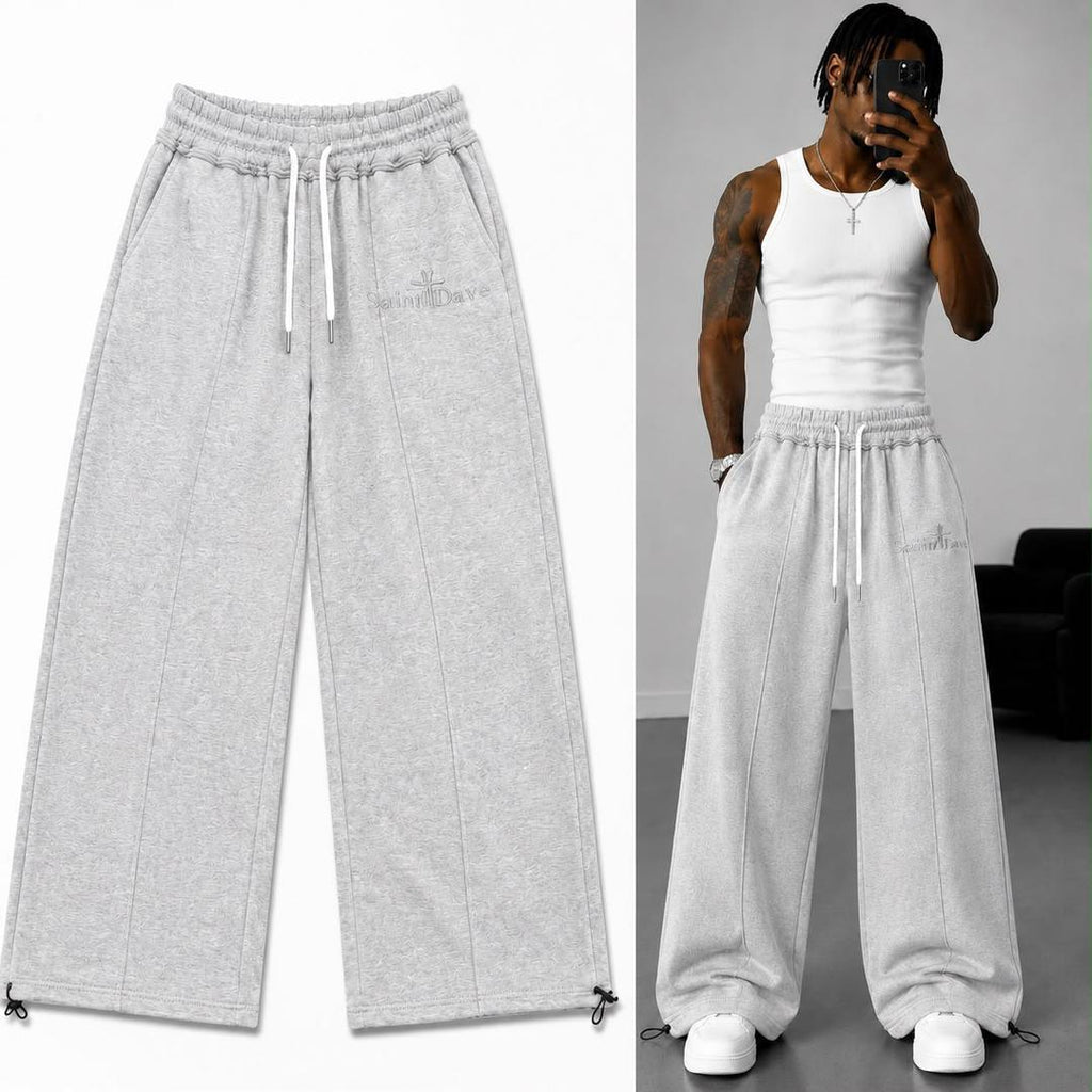 Saint Dave wide-leg sweatpants - grey product shot and styled on model