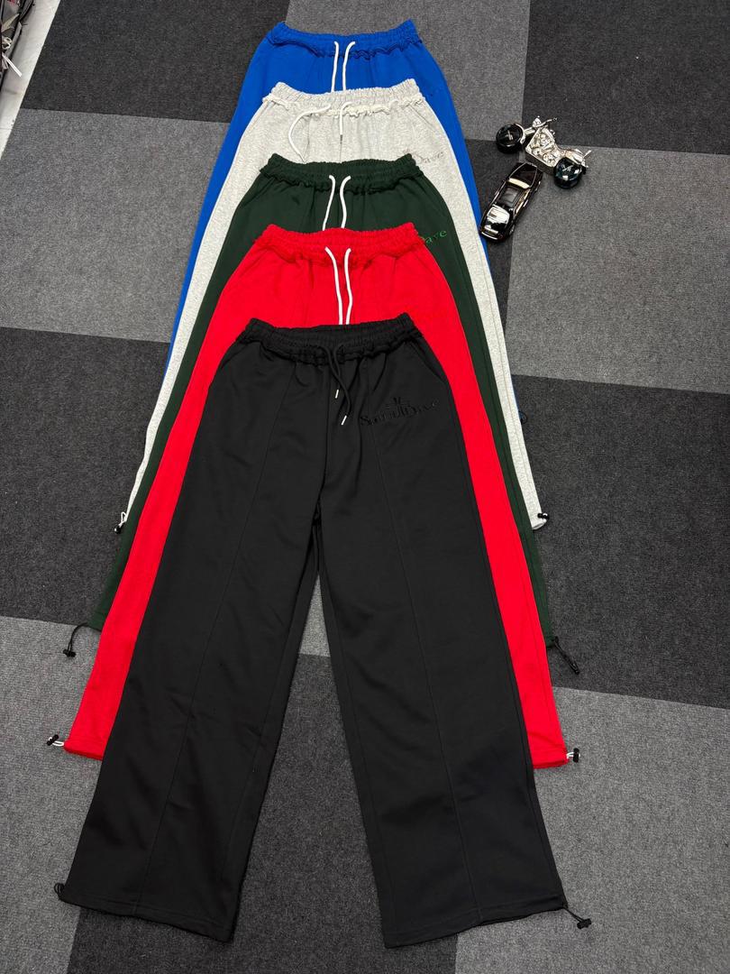Saint Dave wide-leg sweatpants - all 5 colourways flat lay group shot