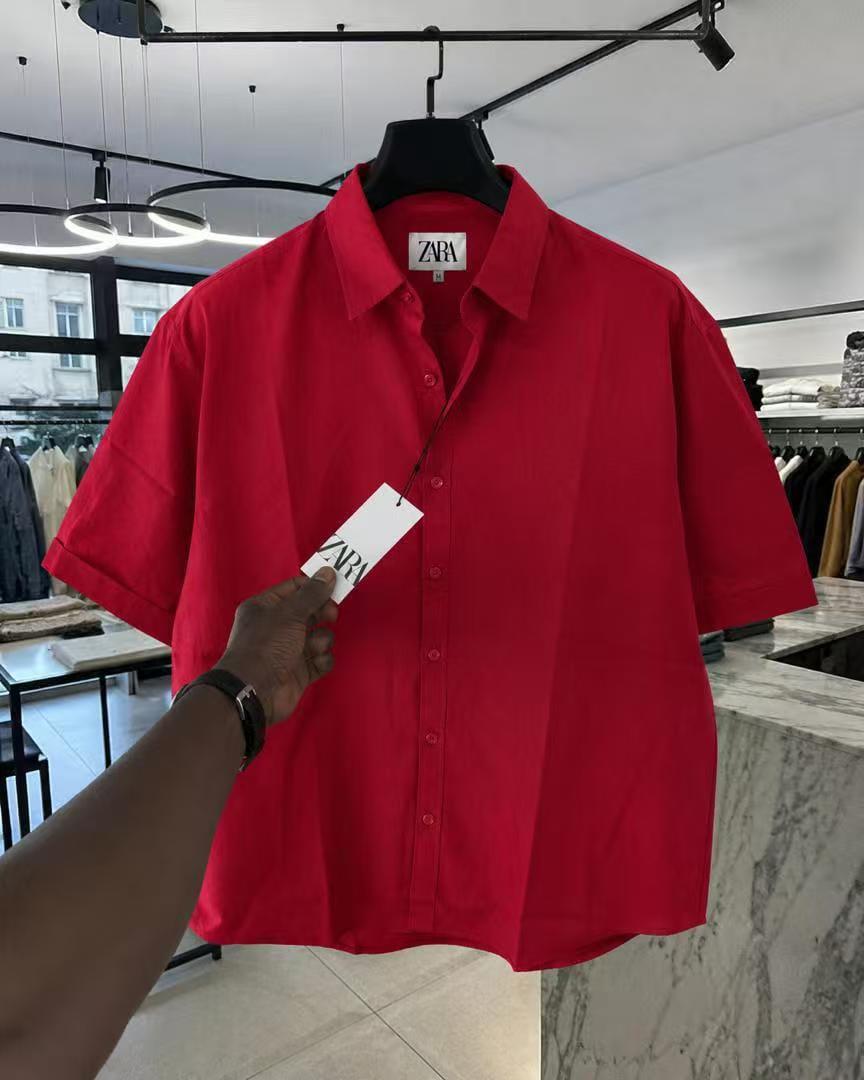 Zara oversized short-sleeve shirt - red