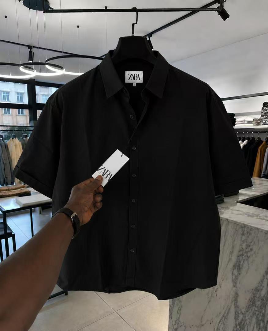Zara oversized short-sleeve shirt - black