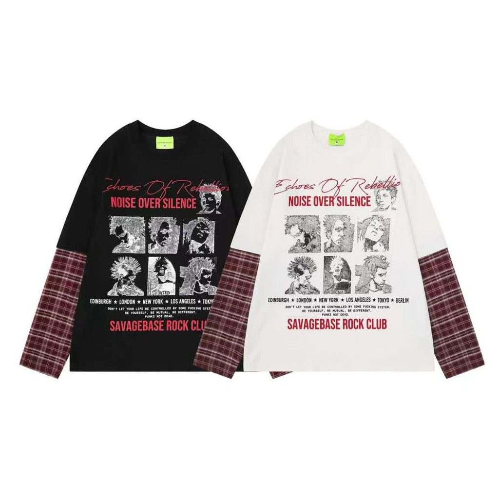 Savagebase Rock Club Echoes of Rebellion tee - black and white flat lay