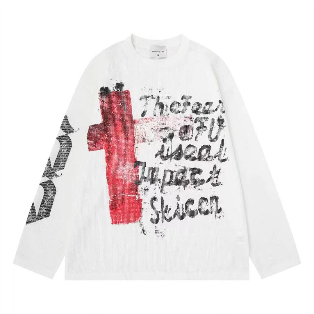 TheFear cross graphic long-sleeve tee - white flat lay close up