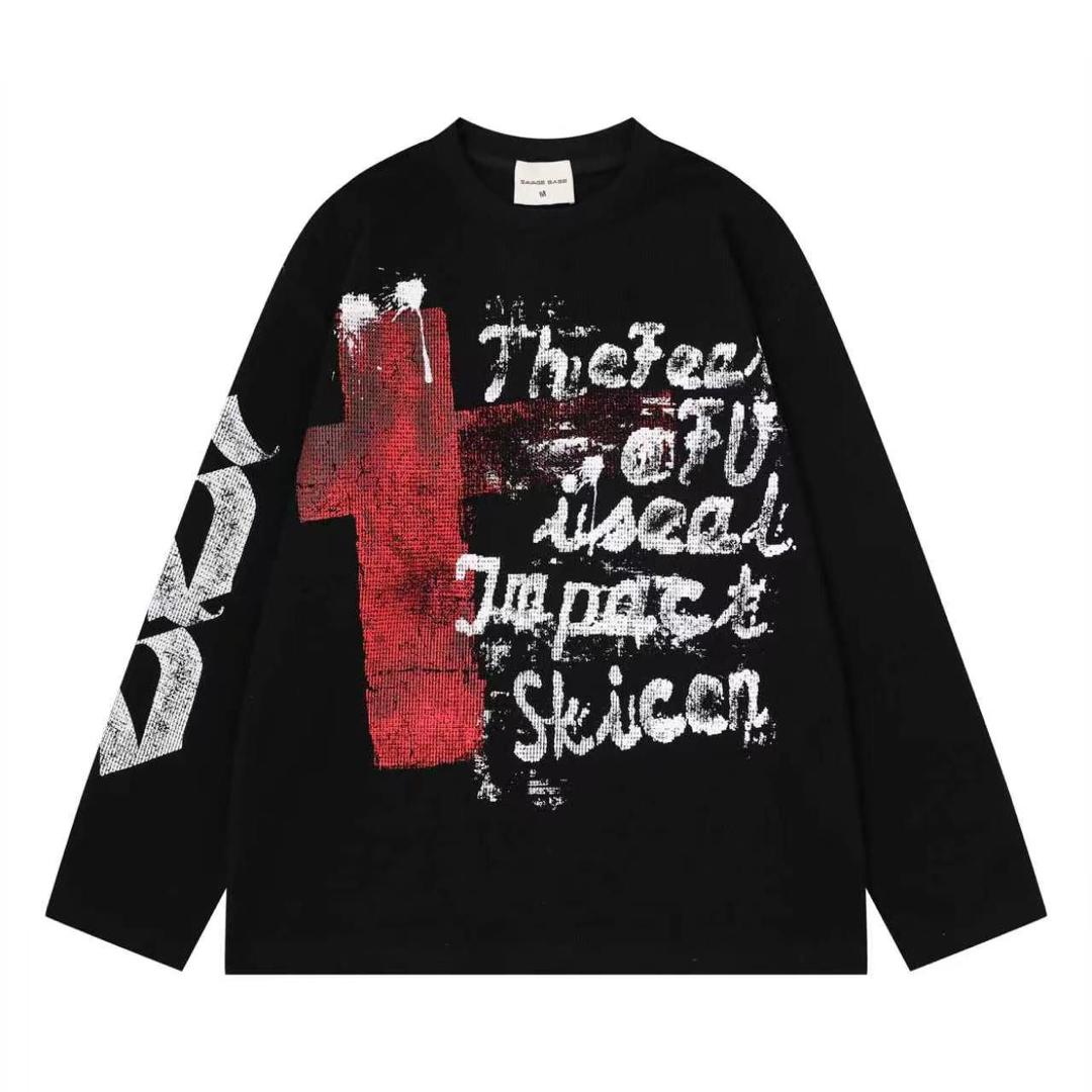 TheFear cross graphic long-sleeve tee - black flat lay close up