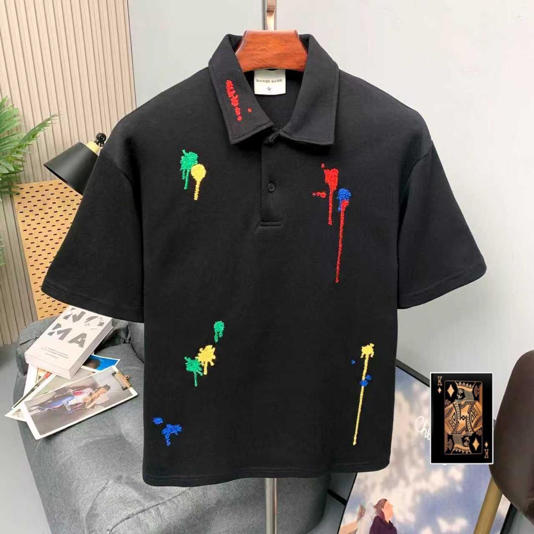 Paint Splatter Embroidered Polo - Black