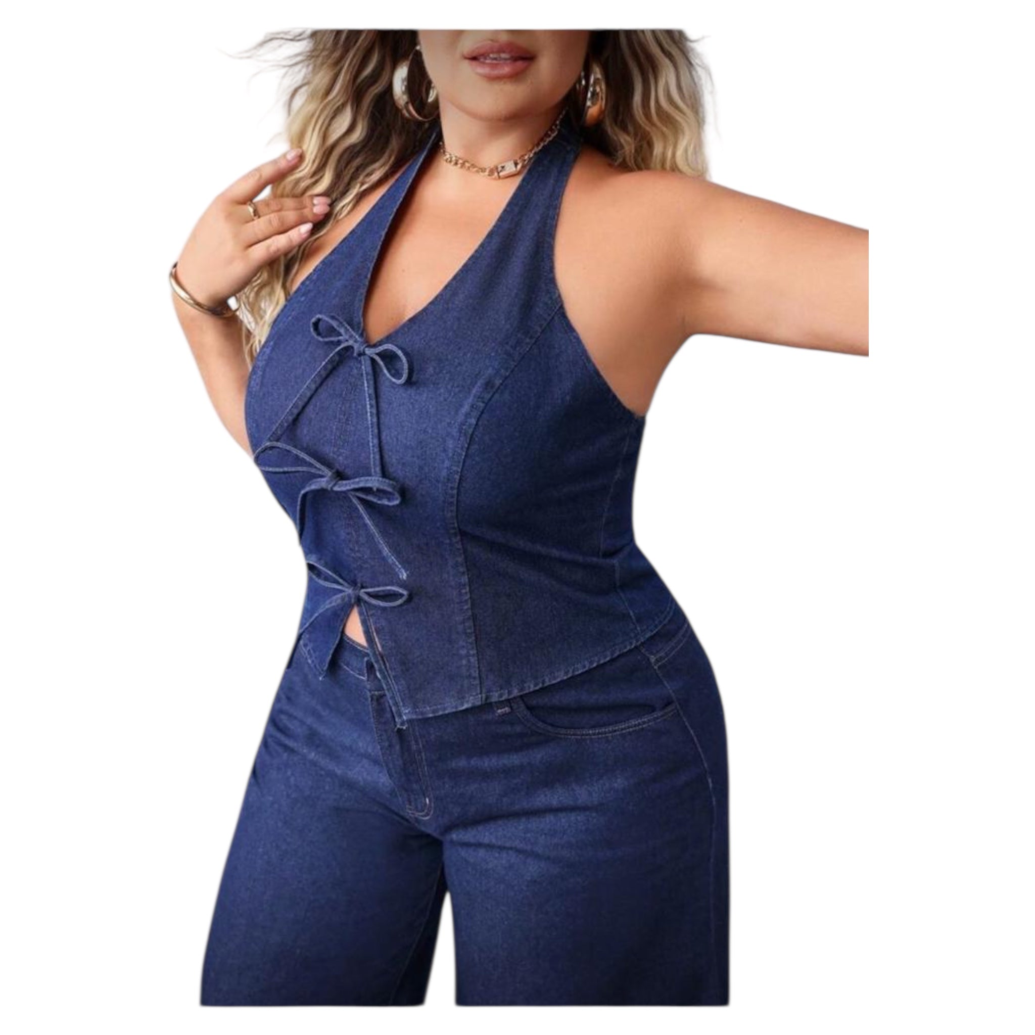 Blue denim top and pants