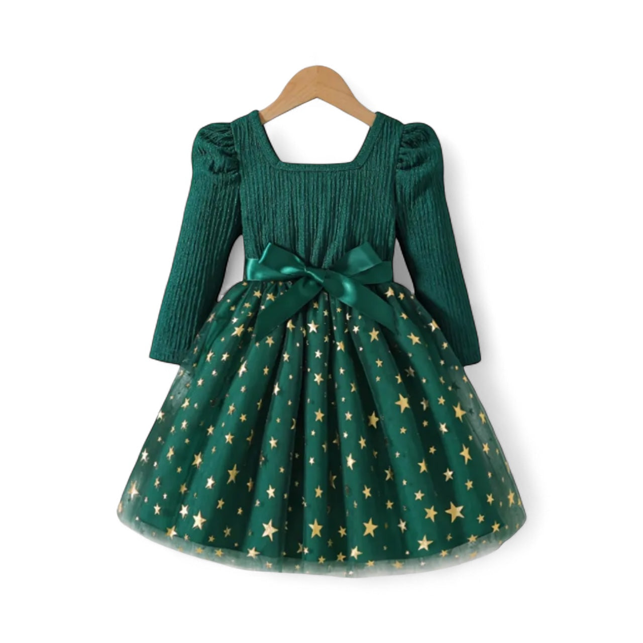 Star pattern green dress