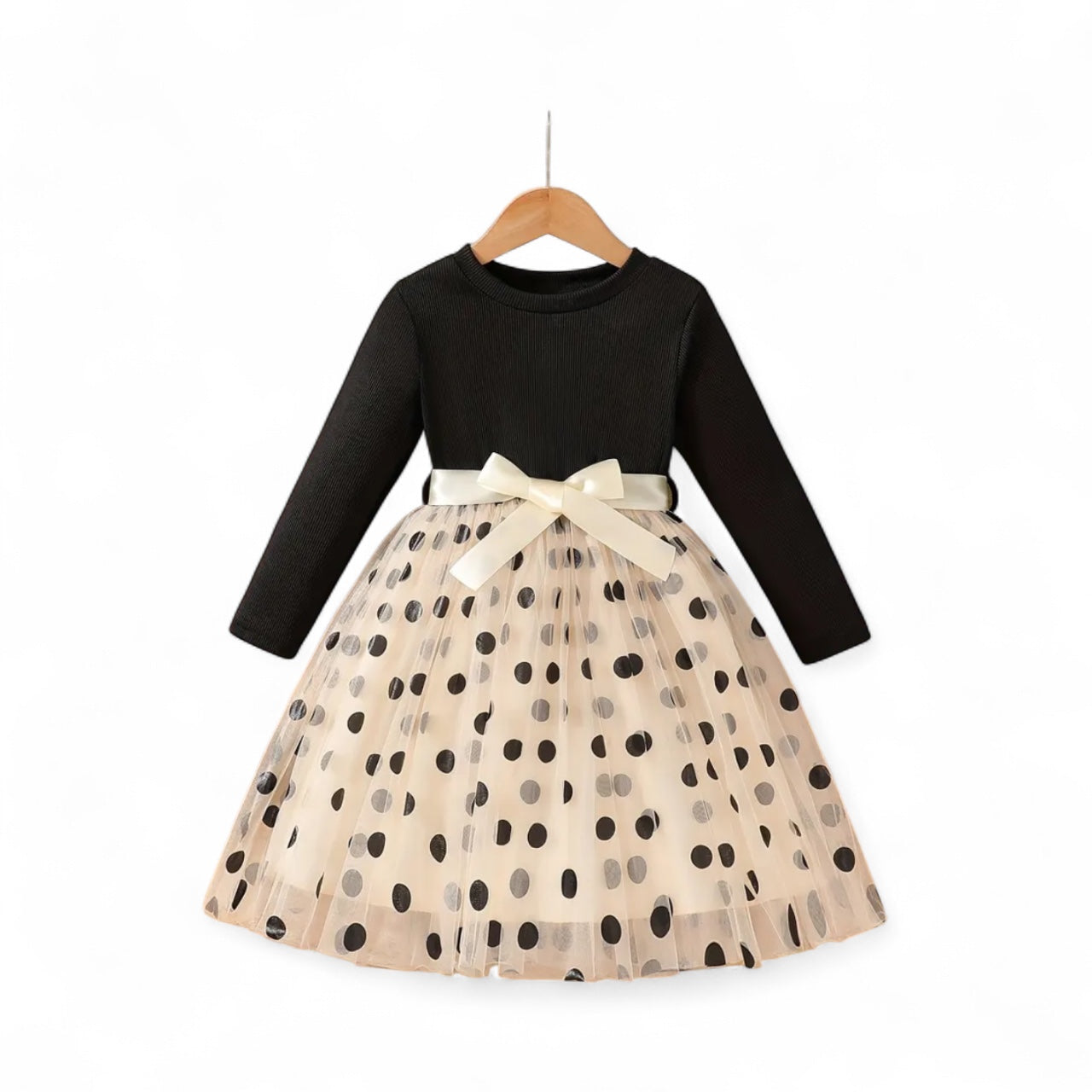 Black long-sleeve polka dot toddlers dress