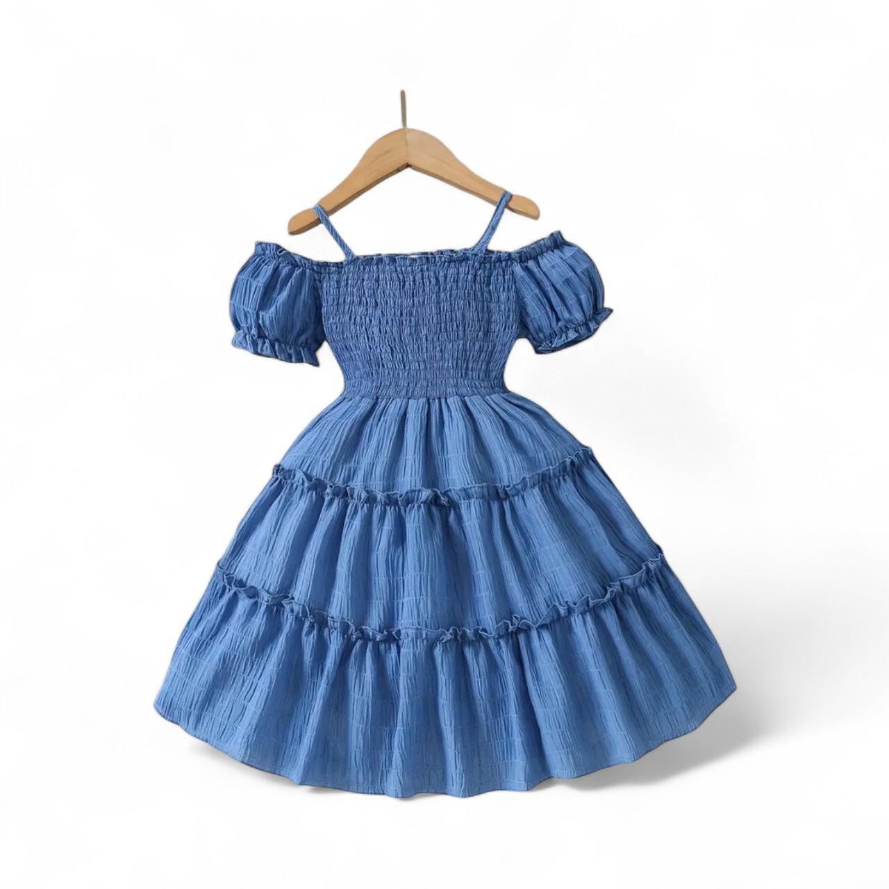 Blue off-shoulder toddlers dress