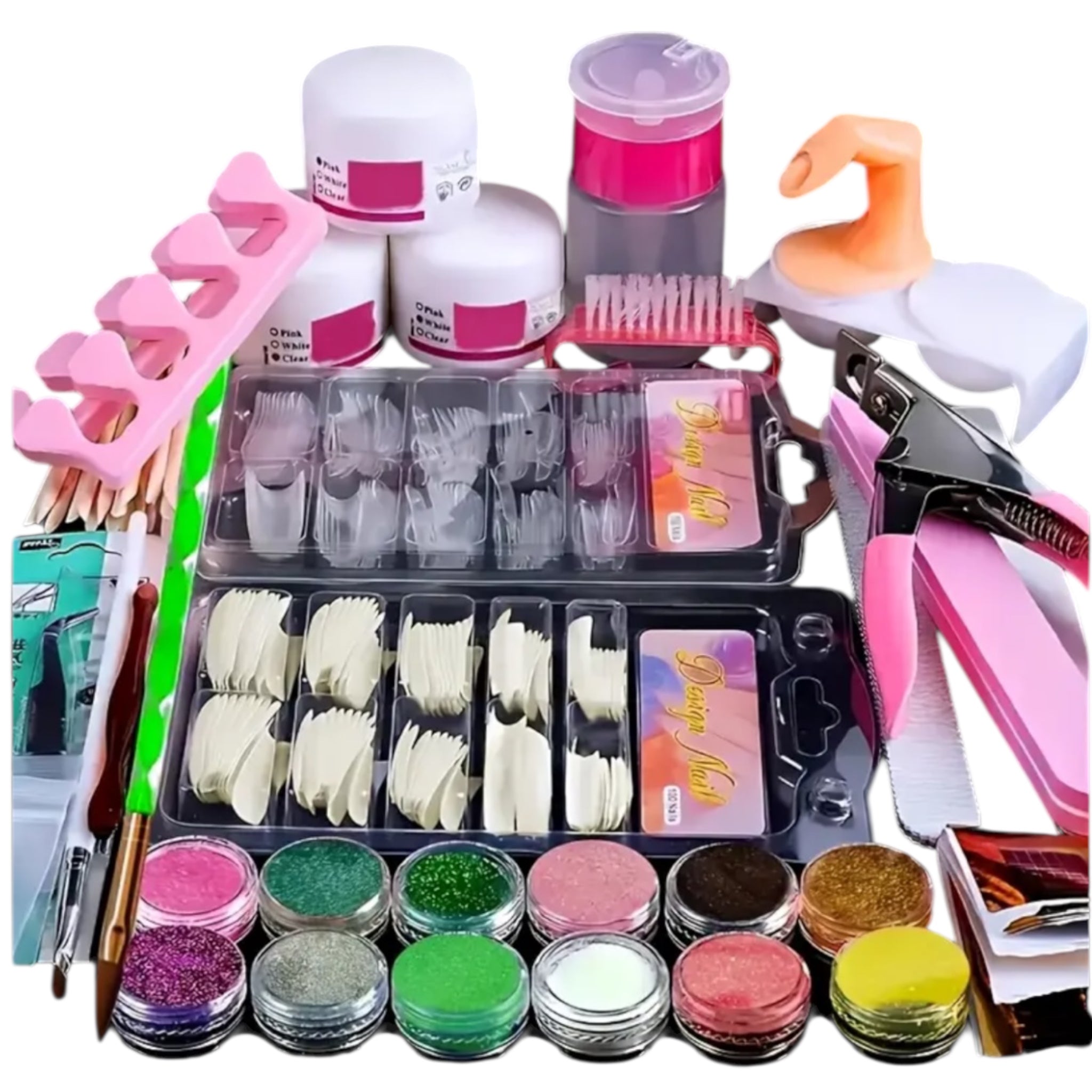 Nail art kit, tools, supplies, acrylic powder (excluding uv lamp)
