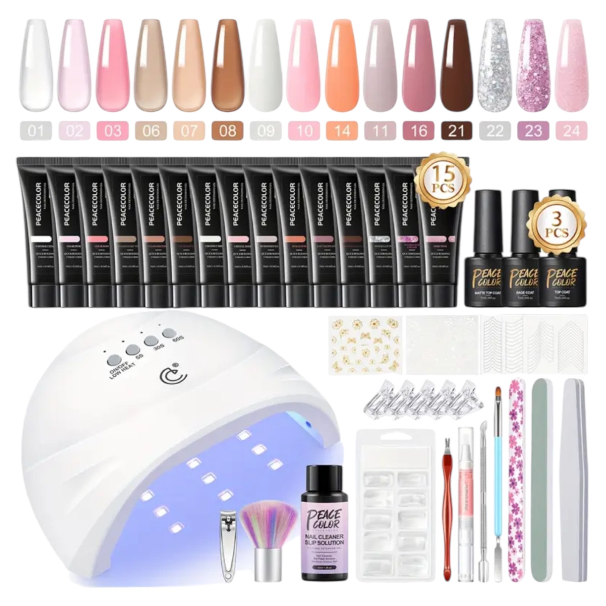 DIY Nail art kit, 16 colors, uv lamp, nail tools, stickers