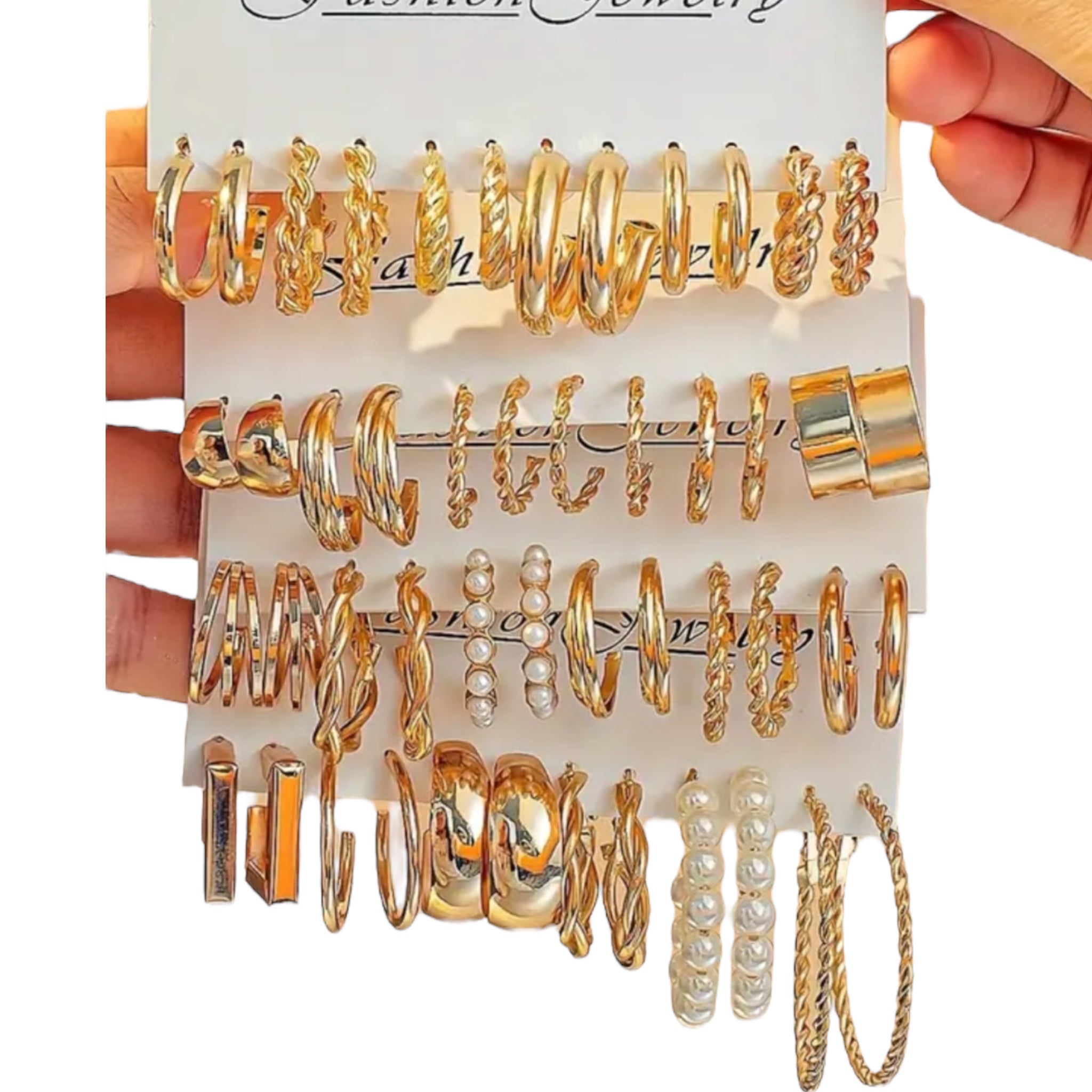 Assorted 48pcs gold fashion earrings, slim, chunky, c clip, pearls, daily wear, gift