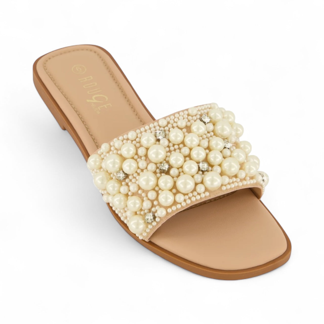 Beige flip on sandal with pearls
