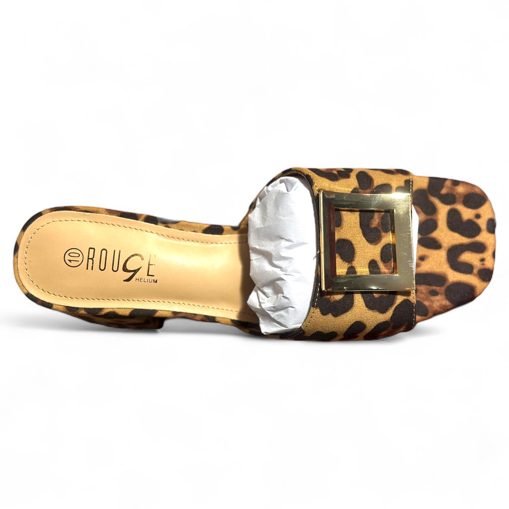 Leopard print high-heeied slippers