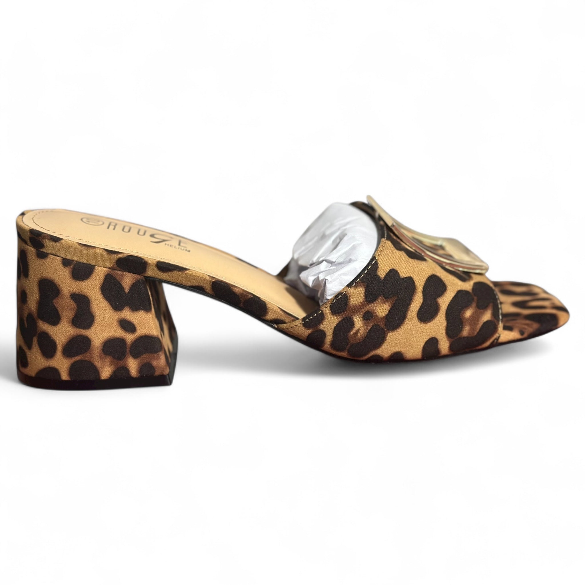 Leopard print high-heeied slippers