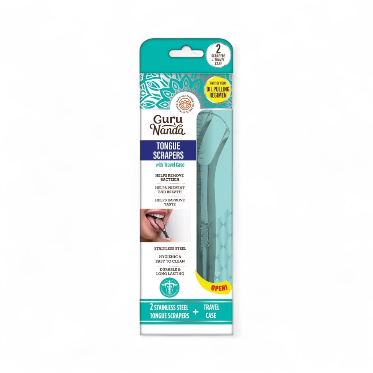 Guru Nanda 2 stainless steel Tongue Scrapper with travel case